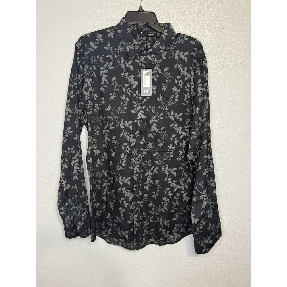 Travis Matthews Long Sleeve Shirt Button Up Mens Large Cotton Black Printed